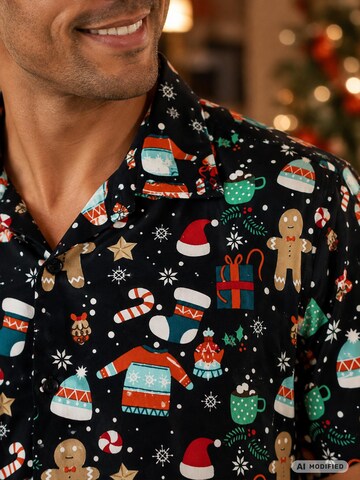 King Kameha Regular Fit Hemd 'Christmas Gingerbread'‌‌‌‌‌‌‌‌‌ in Schwarz