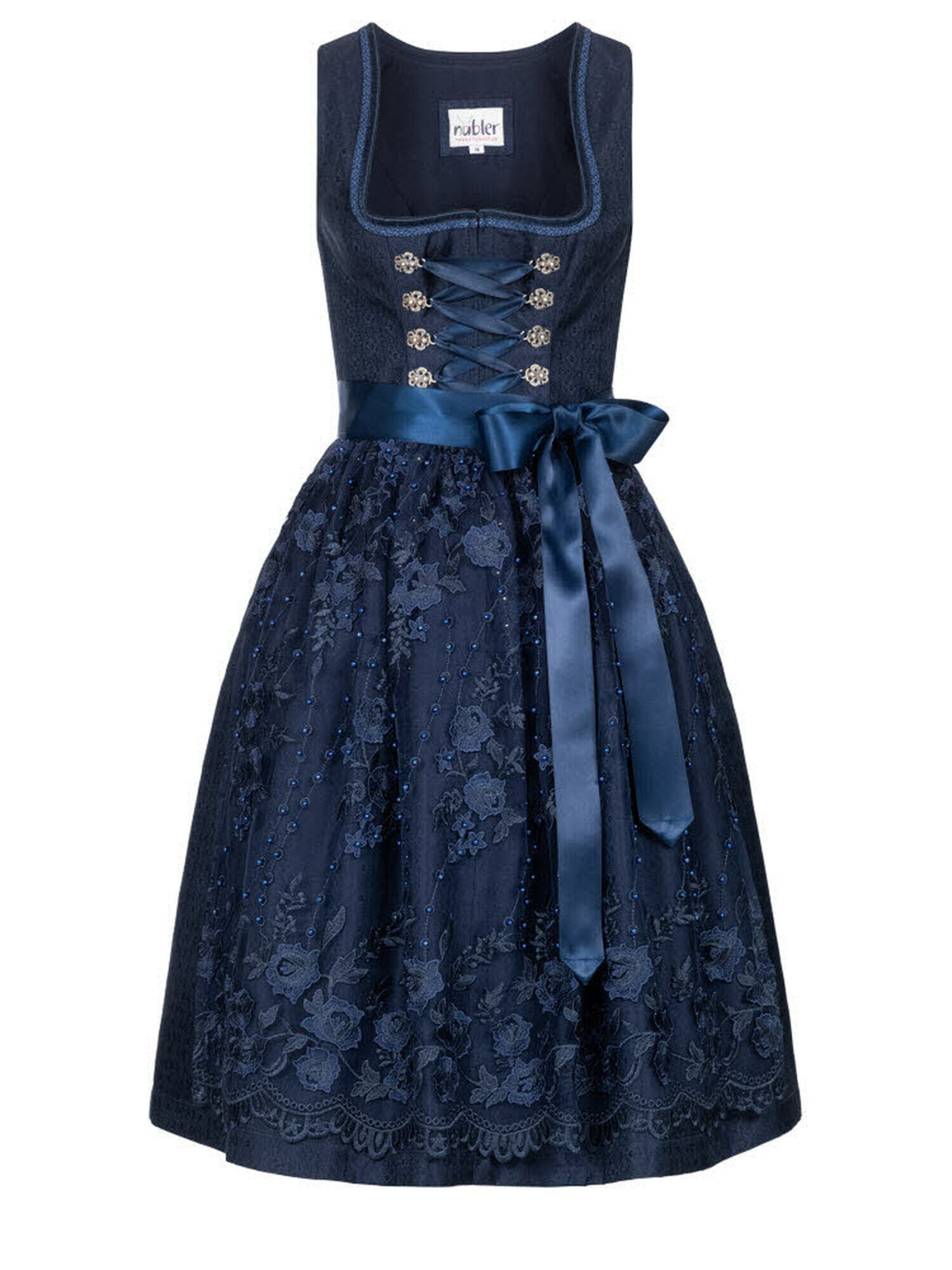 Trachtenhof Nübler Dirndl 'Midi Dirndl Gloria'‌‌‌ in Blau: Vorderseite