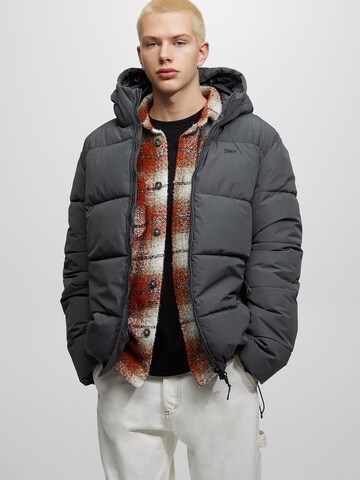 Pull&Bear Winter Jacket in Grey: front