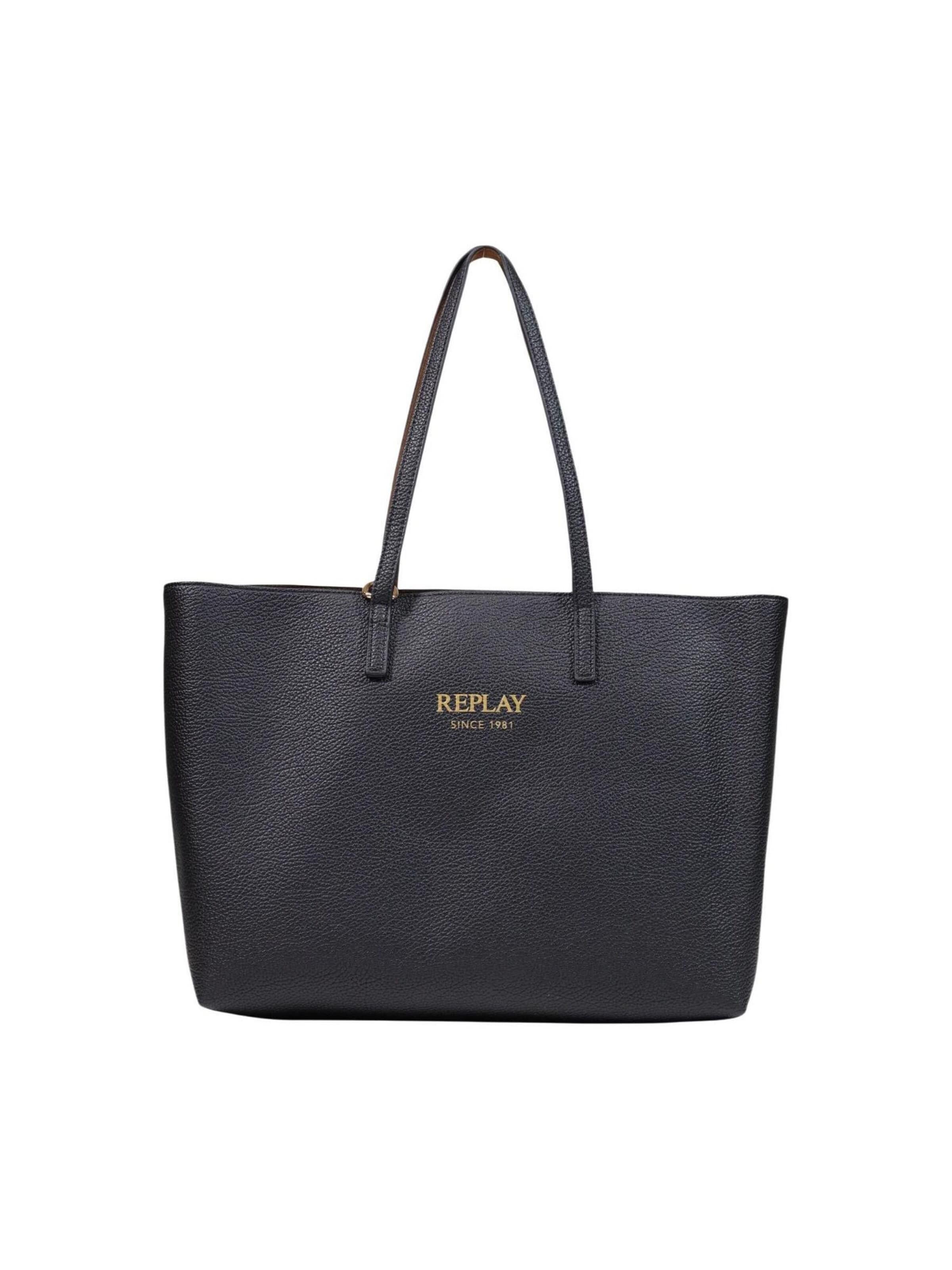 REPLAY Shoppingväska 'PLAIN SYNTHETIC + VELVETY SYNTHETIC + CU FW01CA.000.A7243Y' i svart: framsida
