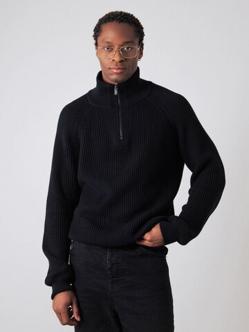 Pull-over 'Half-Zip Knit' Honest Basics en noir : devant
