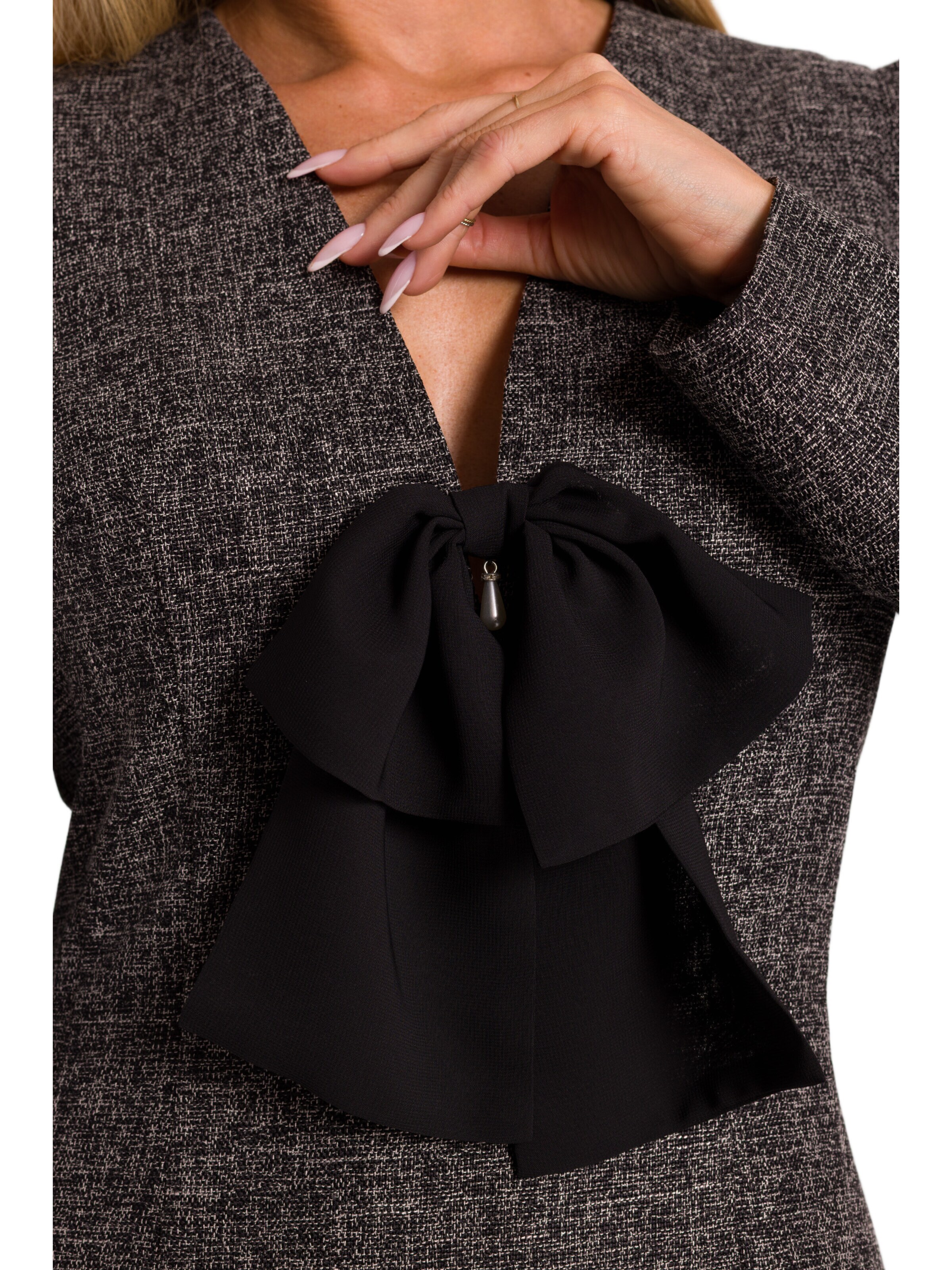 Rochie 'Sukienka tweedowa z kokardą szyfonową' de la made of emotion pe negru