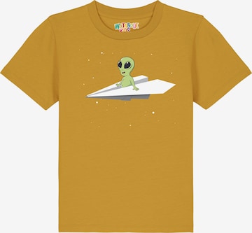 watabout.kids Shirt 'Alien on a Paper Plane' in Yellow: front