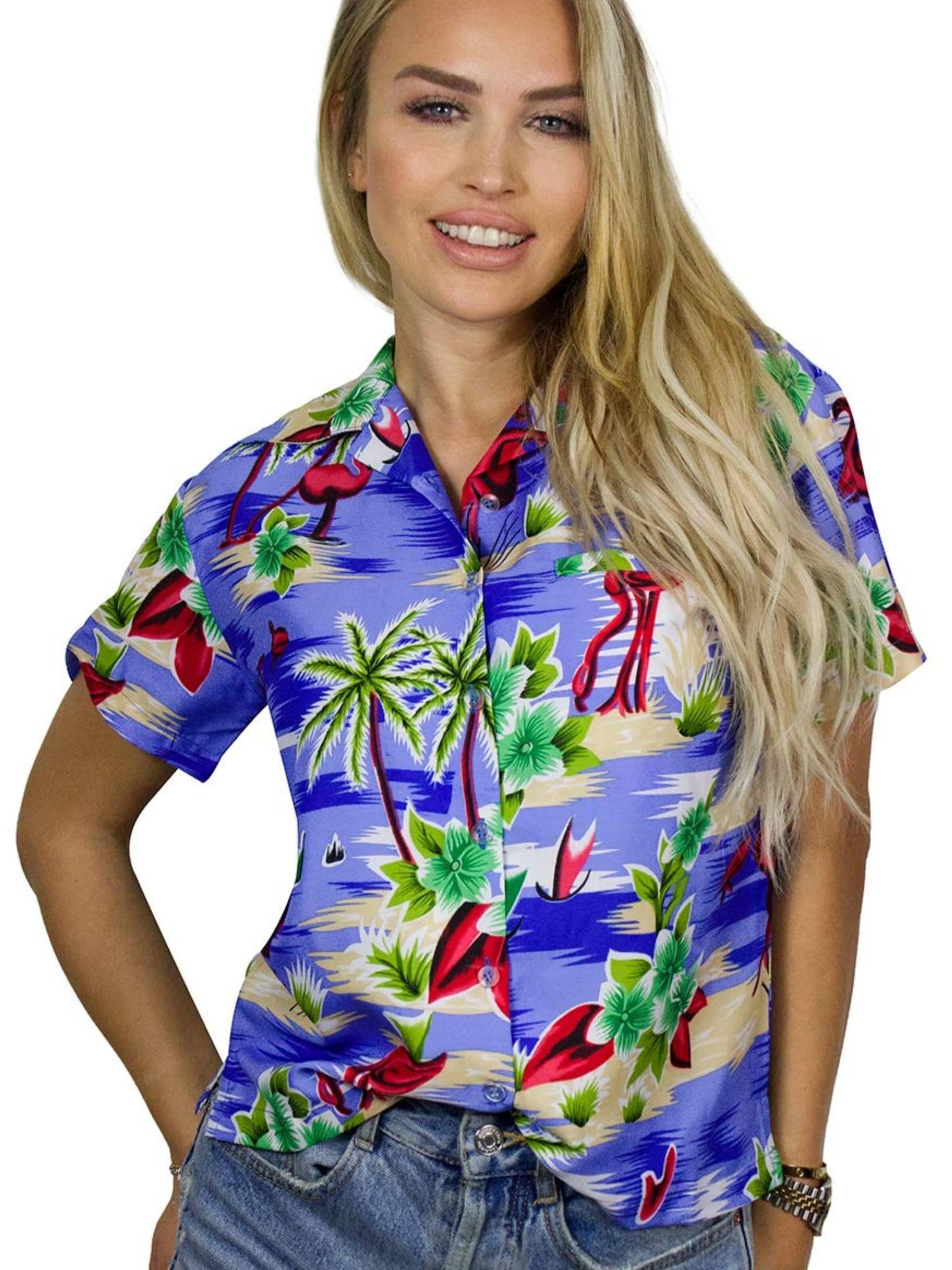 Camicia da donna 'Flamingos' di King Kameha in blu