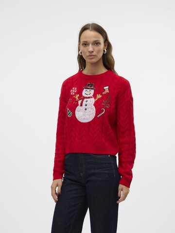 VERO MODA Pullover 'SNOWMAN' in Rot: Vorderseite