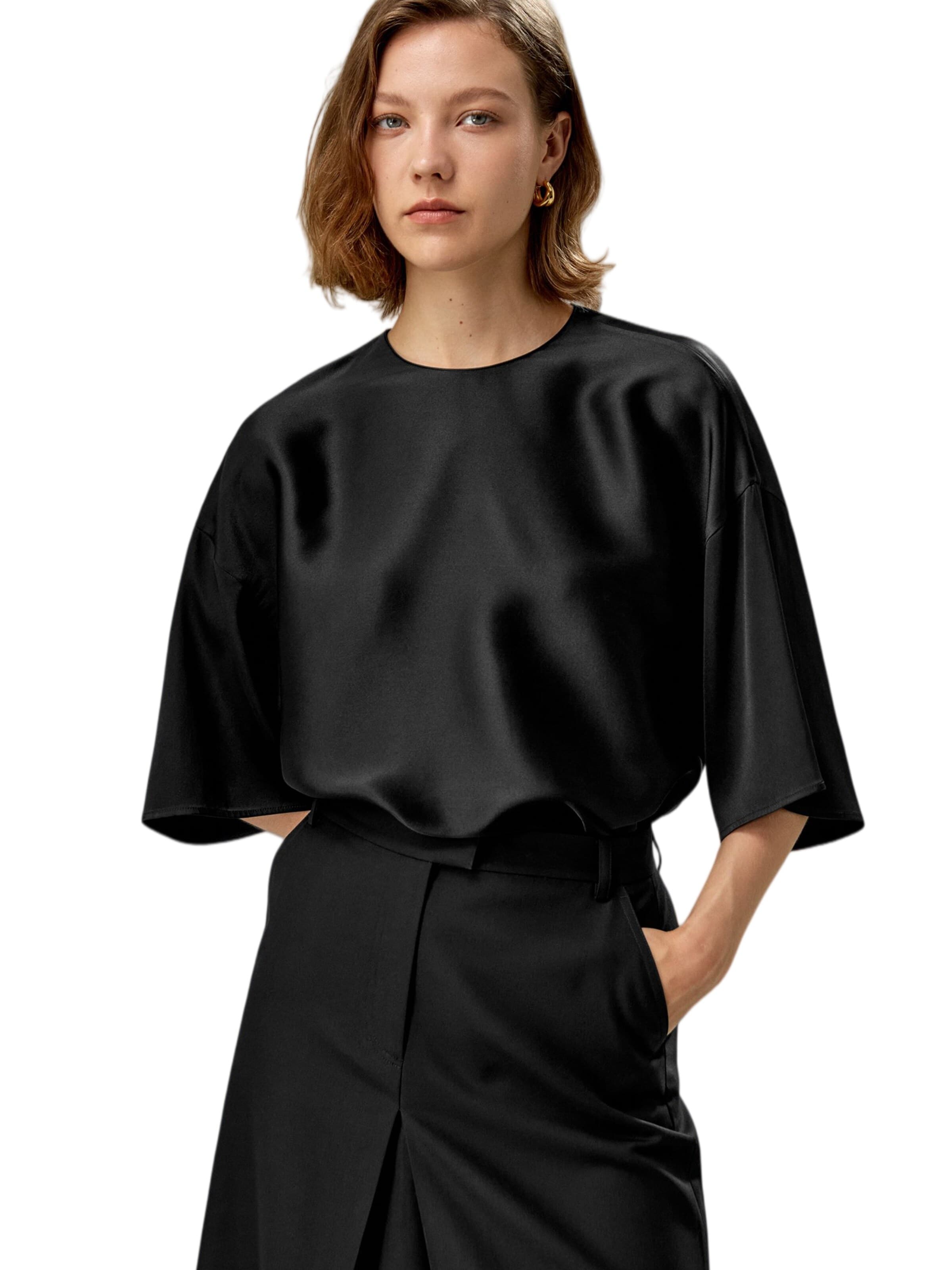 Camicia da donna 'LILYSILK Lässige Rundhals Seide Bluse' di Lilysilk in nero: frontale