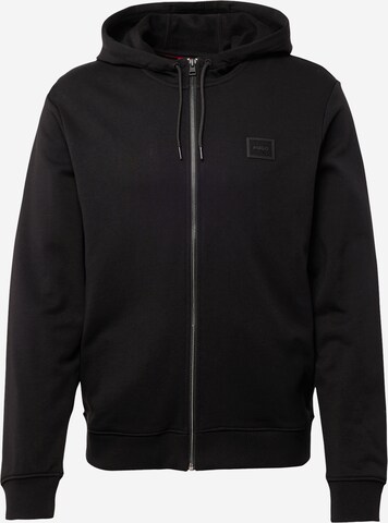 HUGO Zip-Up Hoodie 'Daple' in Black: front