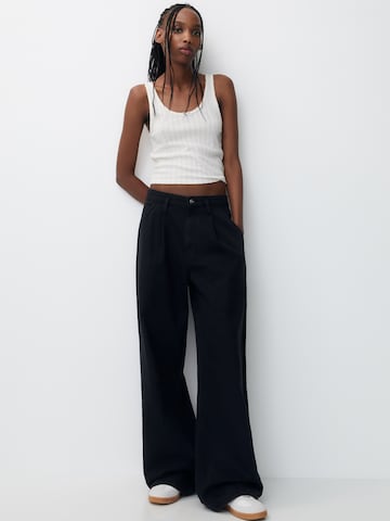 Pull&Bear Široke hlačnice Elegantne kavbojke | črna barva