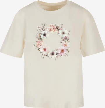F4NT4STIC T-Shirt 'Rosa Blumenkranz' in Beige: Vorderseite