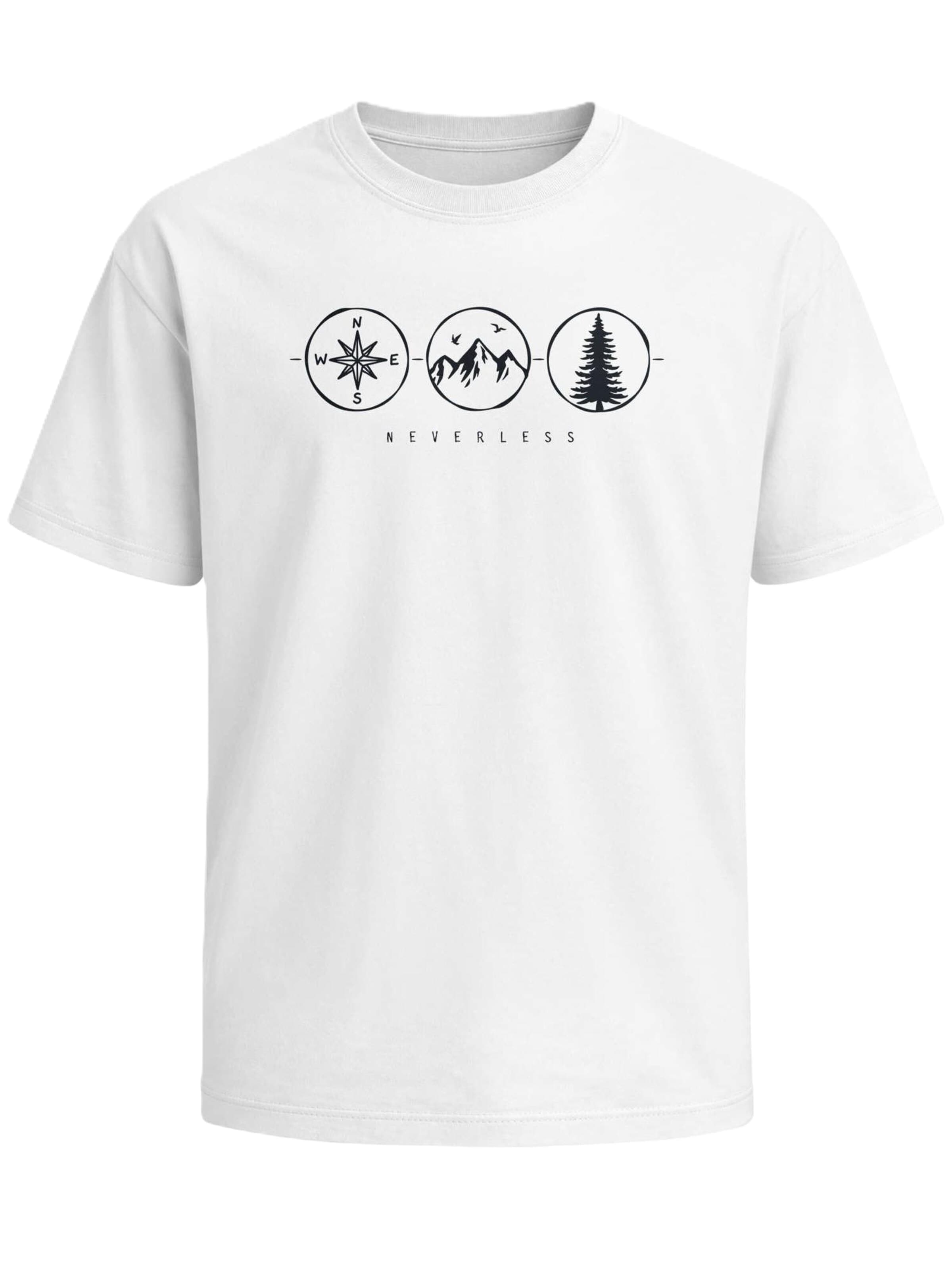 Neverless Shirt 'Outdoor Kompass' in Weiß: Vorderseite