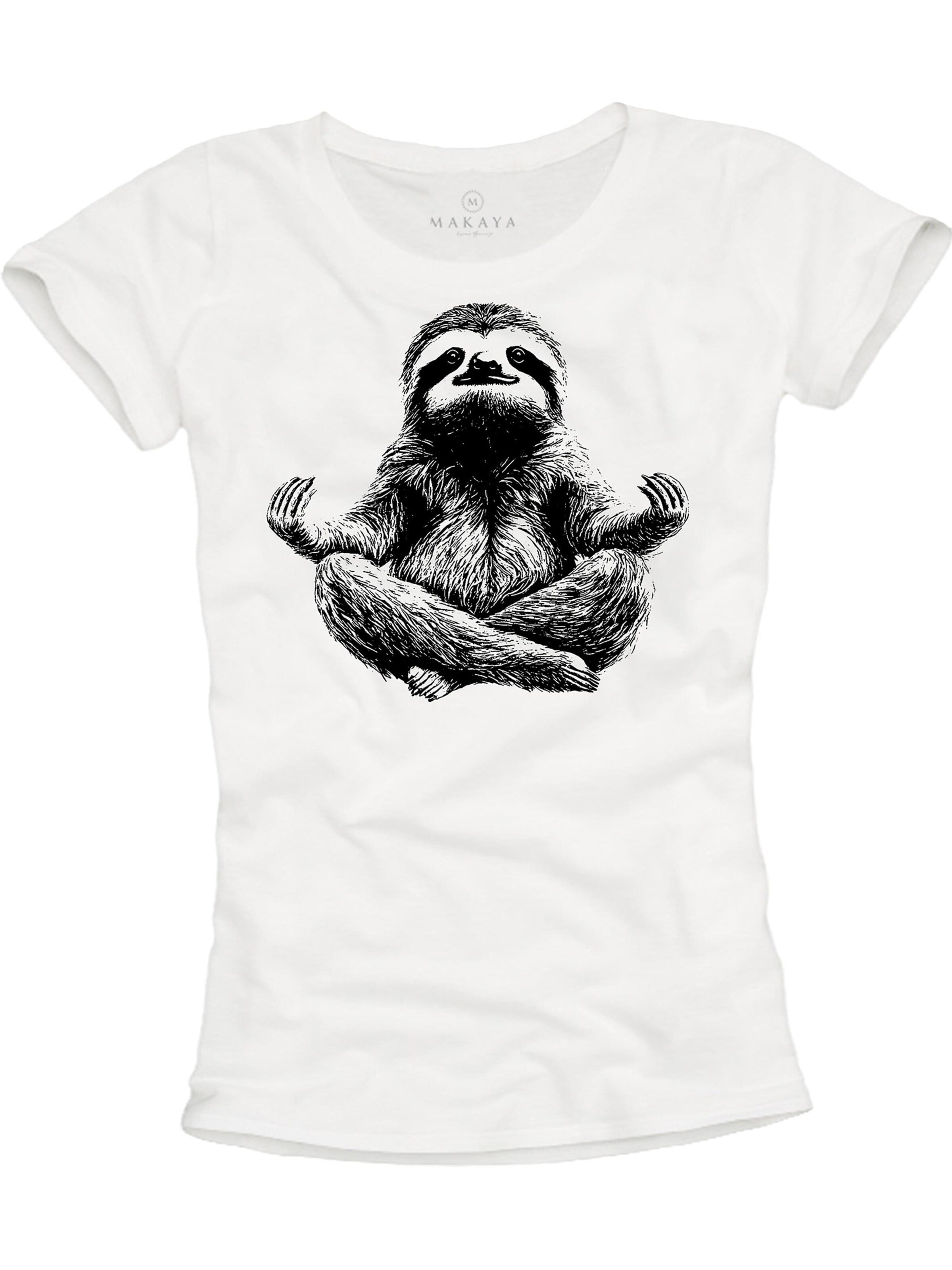 MAKAYA Shirt 'Meditation - Sloth -'‌‌‌‌‌ in Weiß: Vorderseite