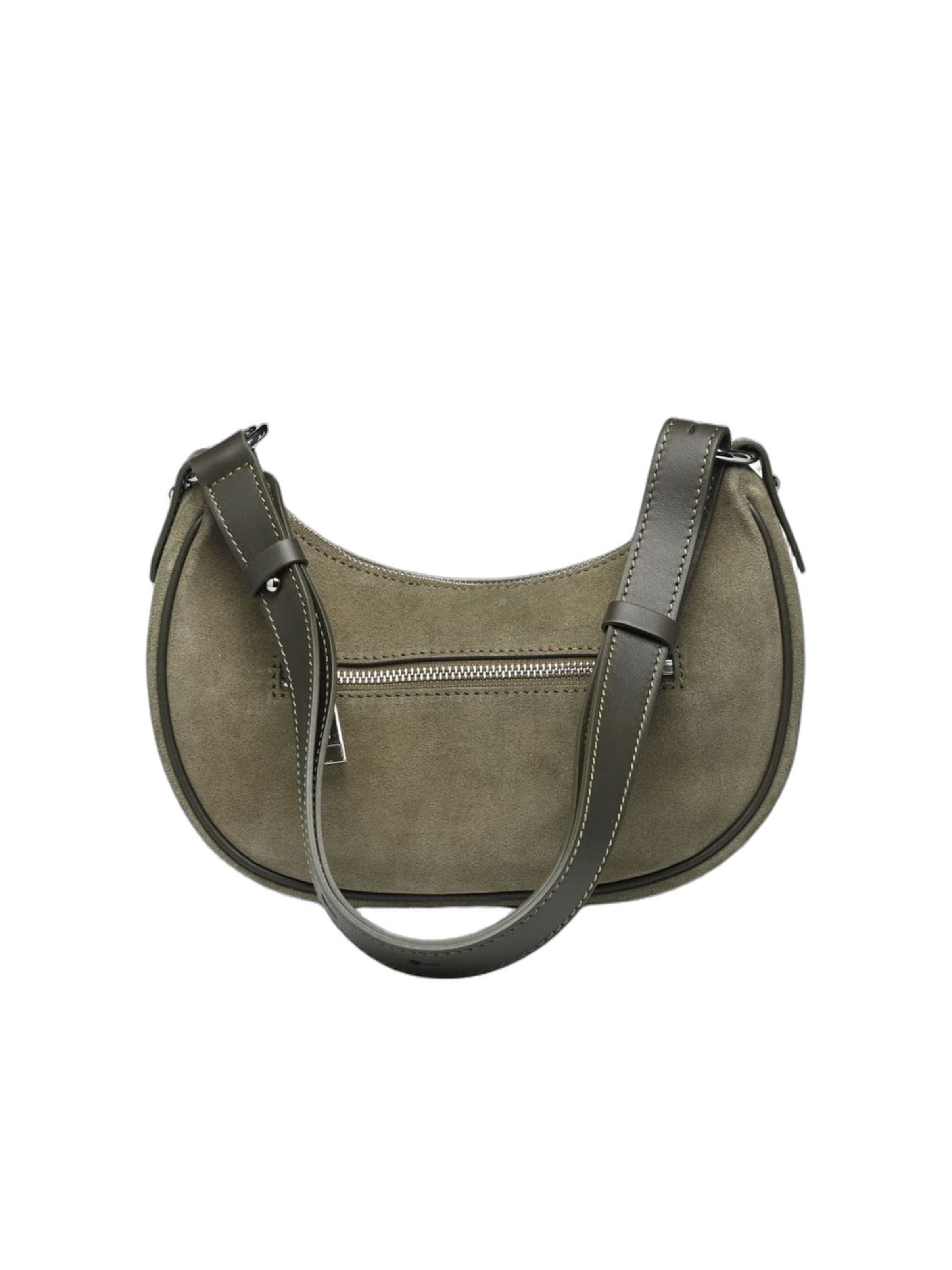 LANCASTER Paris - Bolso de hombro 'Lancaster Sac besace Zippé S Suède Kaki Foncé' en marrón
