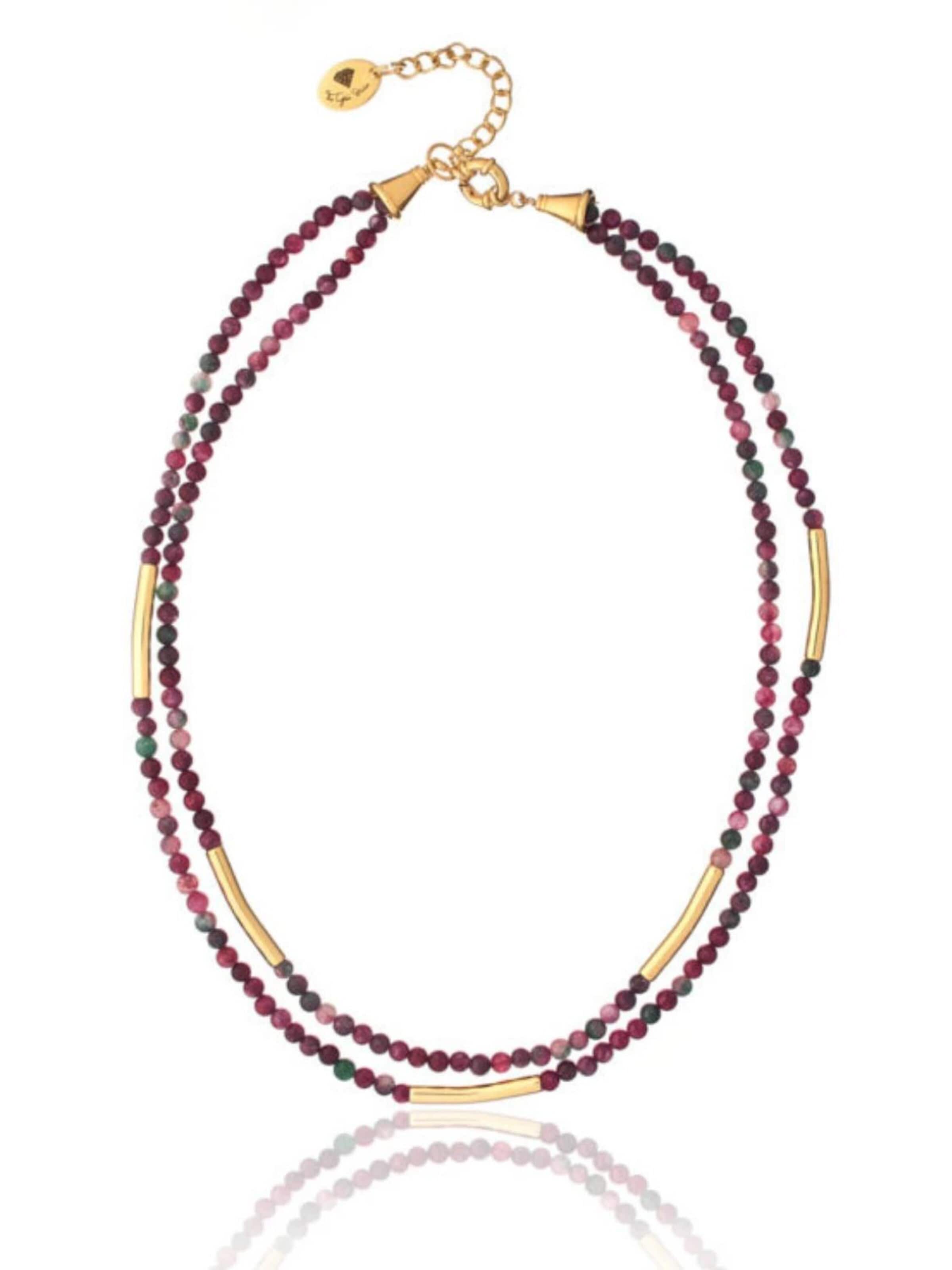 THE GEM STORIES JEWELRY Necklace 'Shades of red Double Agate Necklace' in 42 cm in Dark red, Item view