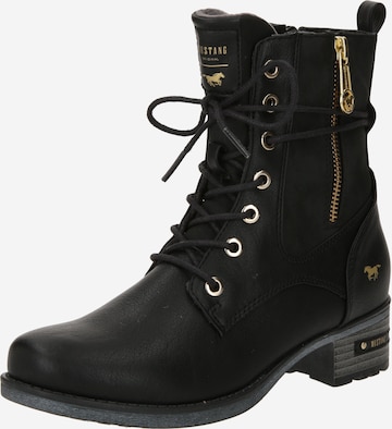 MUSTANG Lace-Up Ankle Boots in Black: front