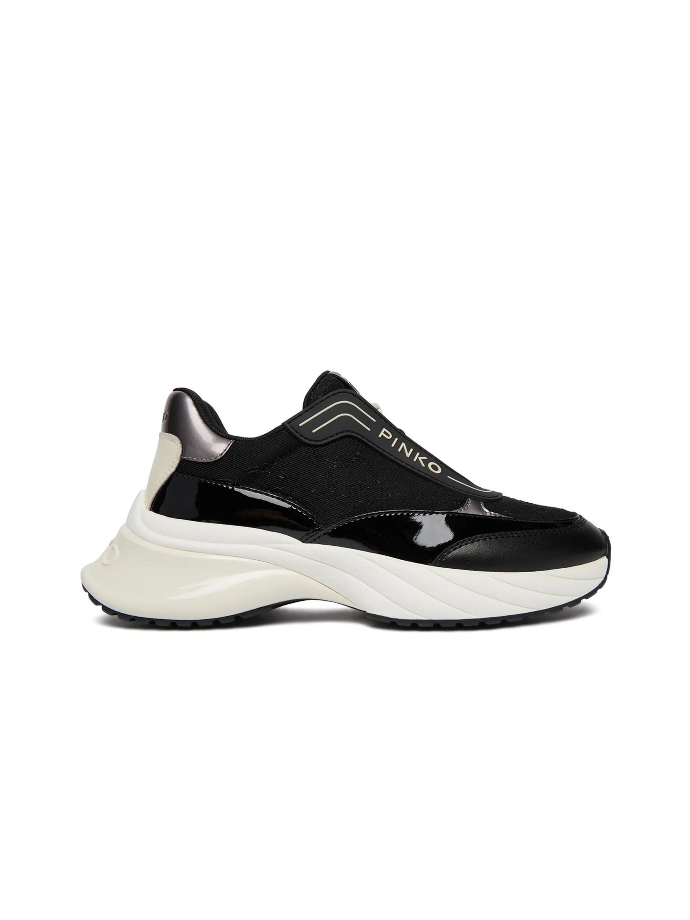 PINKO Sneakers laag 'Ariel 19 - Sneaker Calf Leather/Patent/Monogram Net' in Zwart: voorkant