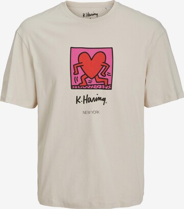 JACK & JONES - Camisa 'Keith Haring' em bege: frente