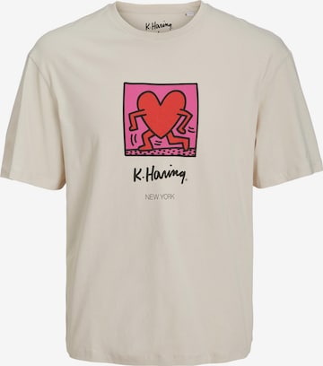 JACK & JONES Тениска 'Keith Haring' в бежово: отпред