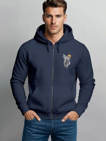 Neverless Zip-Up Hoodie 'Polygon Wolf' in Blue