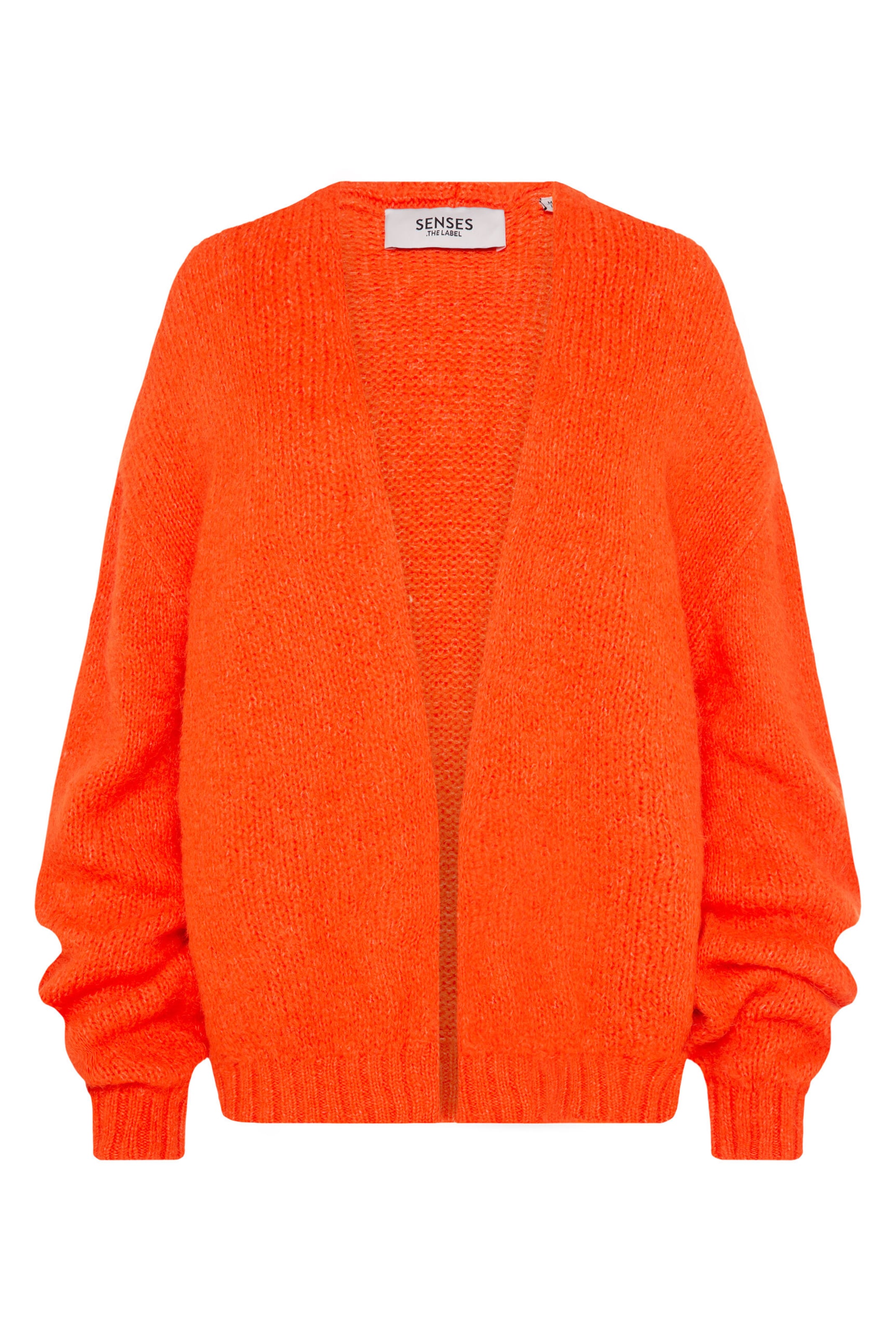 SENSES.THE LABEL Flauschiger, offener Kurz-Cardigan KH:EA in Orange: Vorderseite