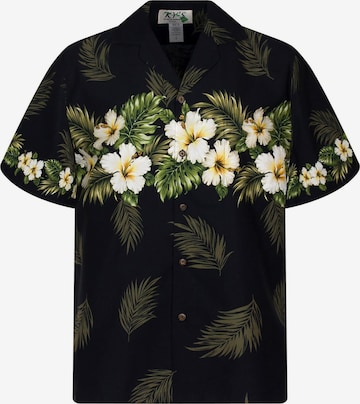 Regular fit Camicia 'Hibiskus Brustdruck' di KY's in nero: frontale