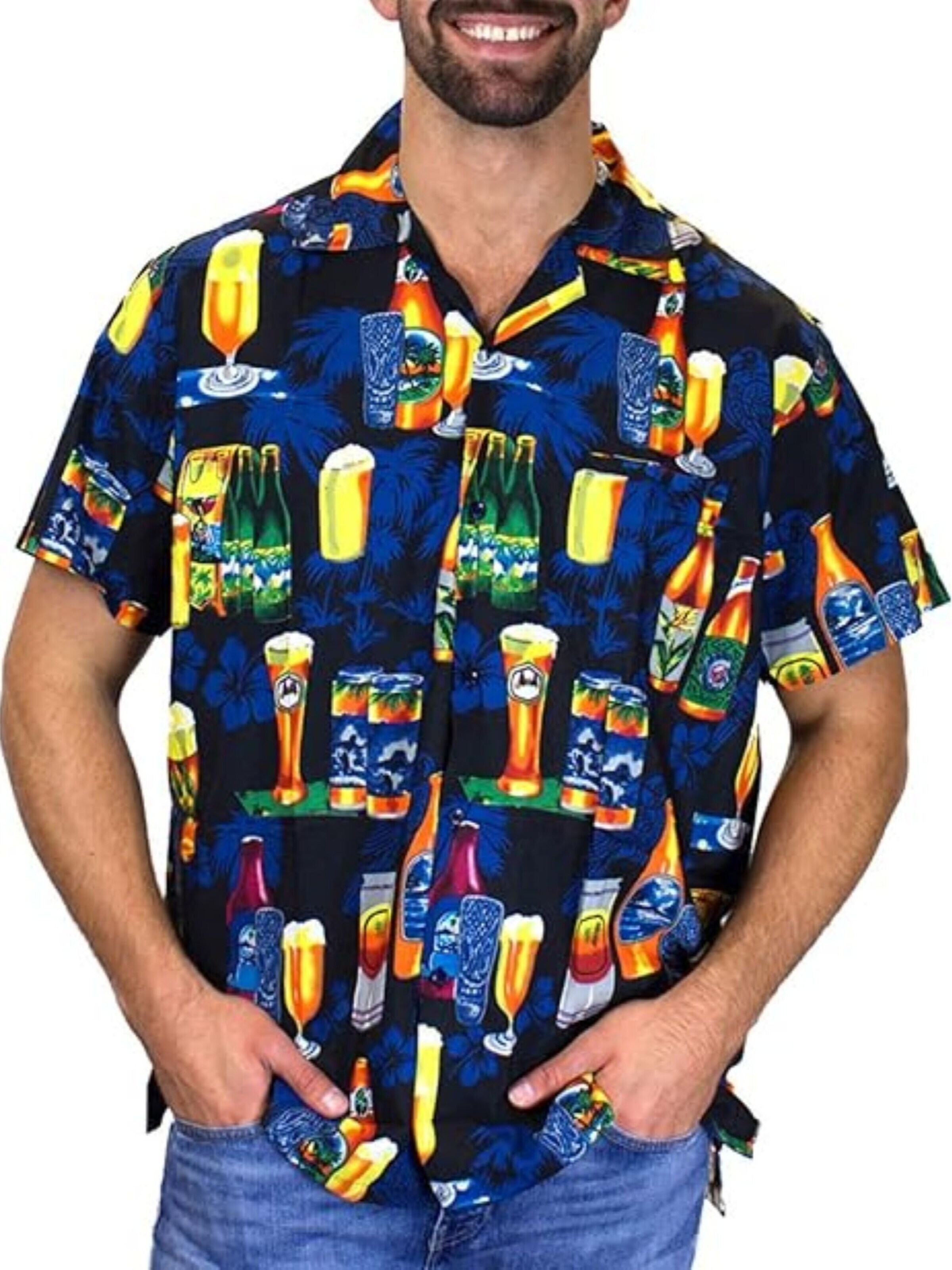 King Kameha Shirt 'Beerbottle' in Zwart: voorkant