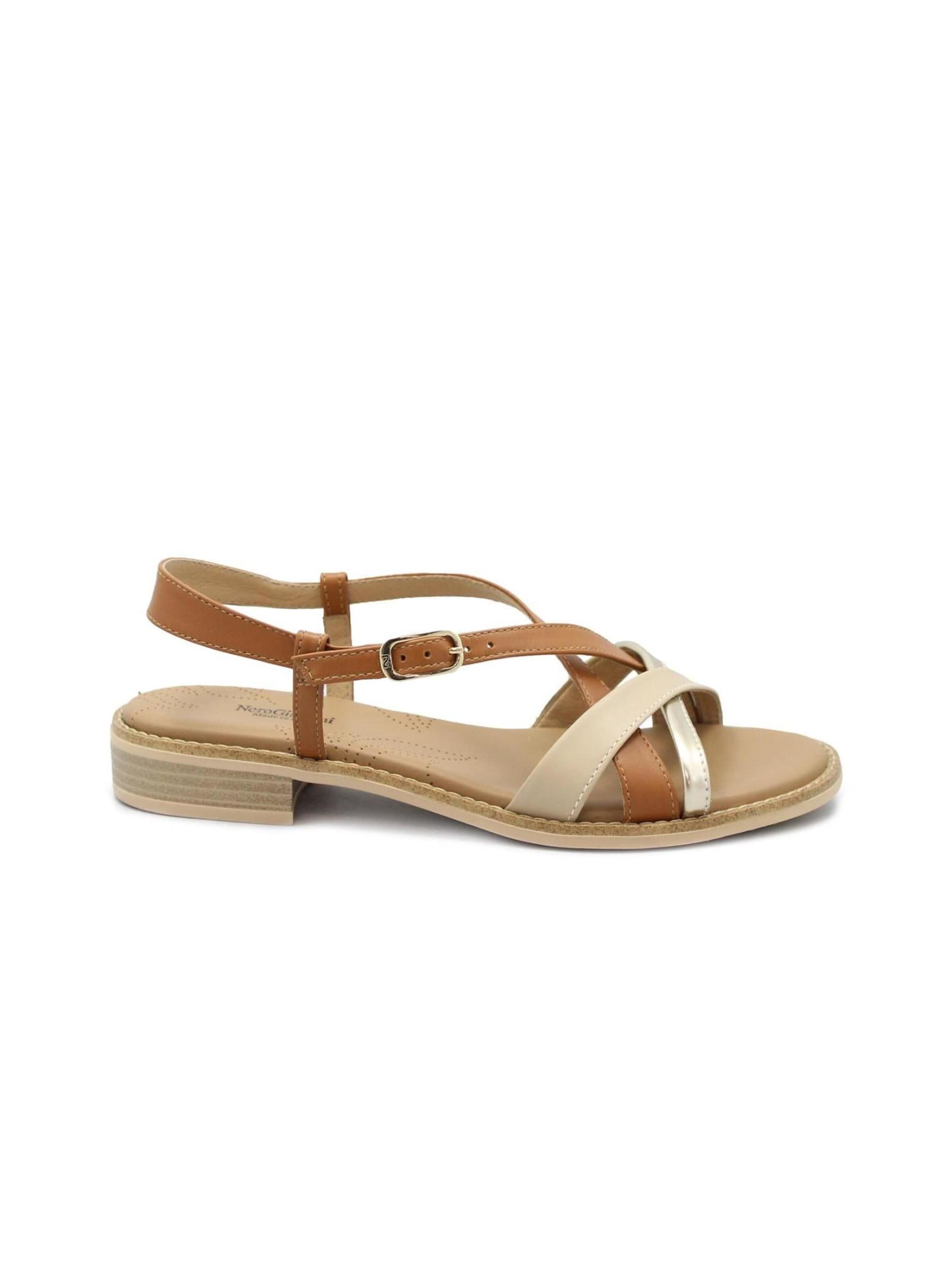 Sandales 'NERO GIARDINI E615890D 453 tamigi lino platino cuoio scarpe donna sandali pelle' Nero Giardini en marron : devant