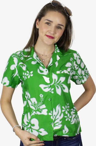 King Kameha Blouse 'Hibiscus' in Green: front