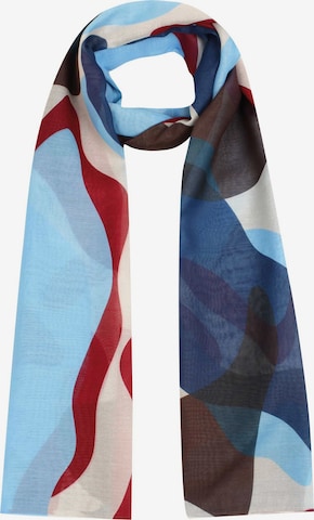 SAMAYA Leichter Breitschal 'Flaherty', mit grafischem Muster in Blau: Vorderseite
