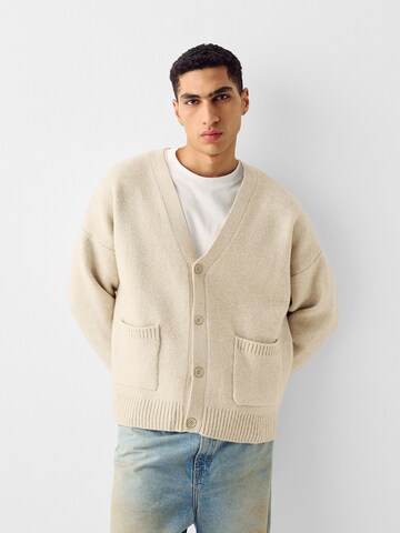 Bershka Knit cardigan in Beige: front