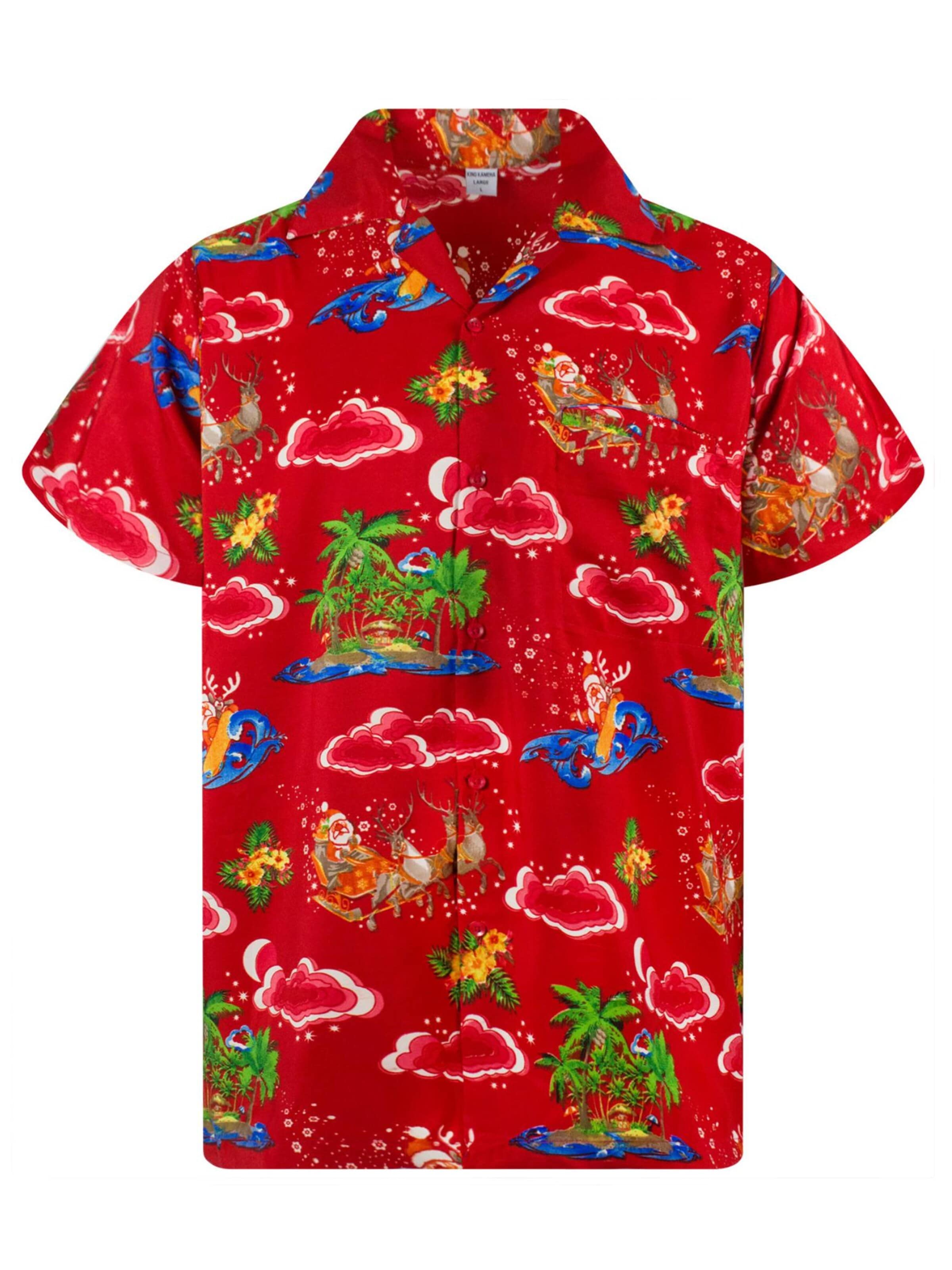 King Kameha Button Up Shirt 'Christmas Island' in Red: front