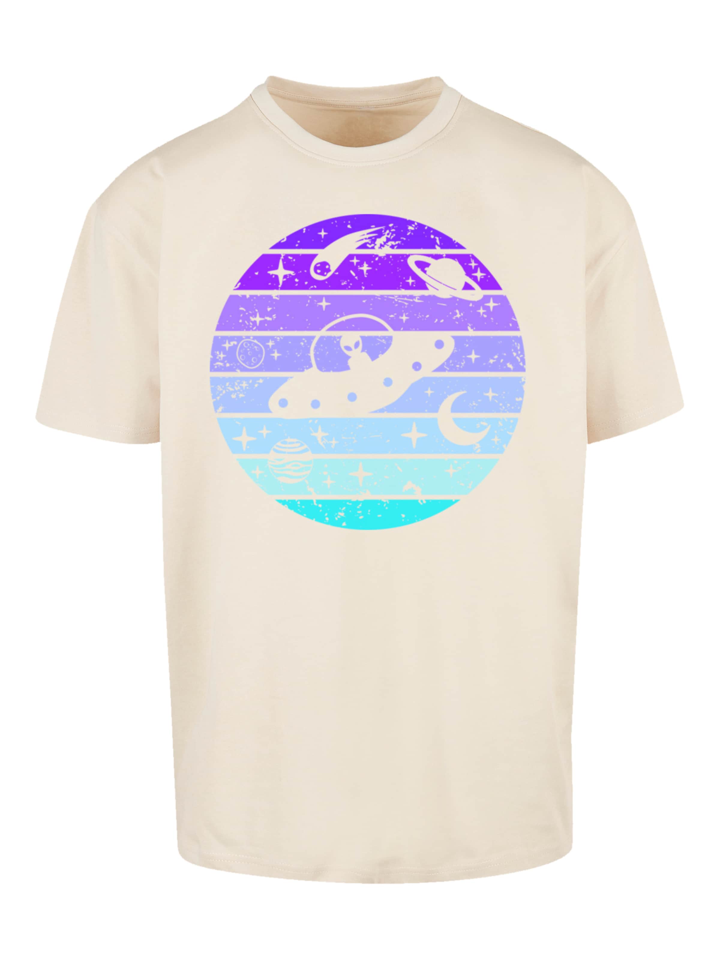 F4NT4STIC T-Shirt 'Retro Alien Weltraum Sonnenuntergang' in Beige: Vorderseite