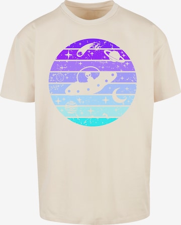 F4NT4STIC T-Shirt 'Retro Alien Weltraum Sonnenuntergang' in Beige: Vorderseite