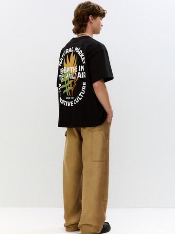 Pull&Bear Póló 'NATURAL MARKET' - fekete