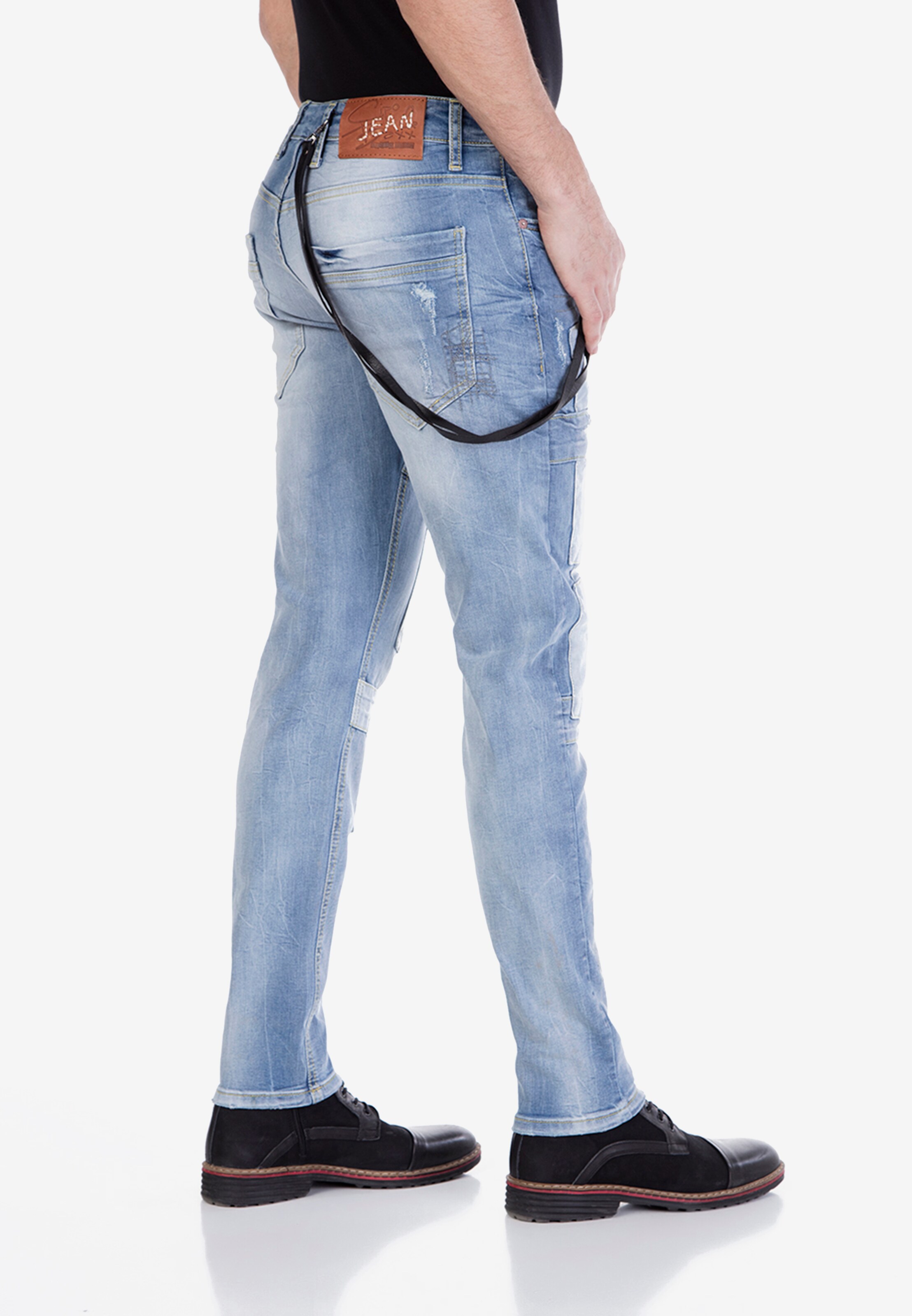 Männer Große Größen CIPO & BAXX Jeans 'Patched' in Hellblau - AV60782