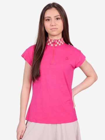 BELLEMERE NEW YORK Blouse 'Hochwertiges Oberteil aus Baumwollmischgewebe mit Karomuster am Kragen und halbem Reißverschluss' in Pink