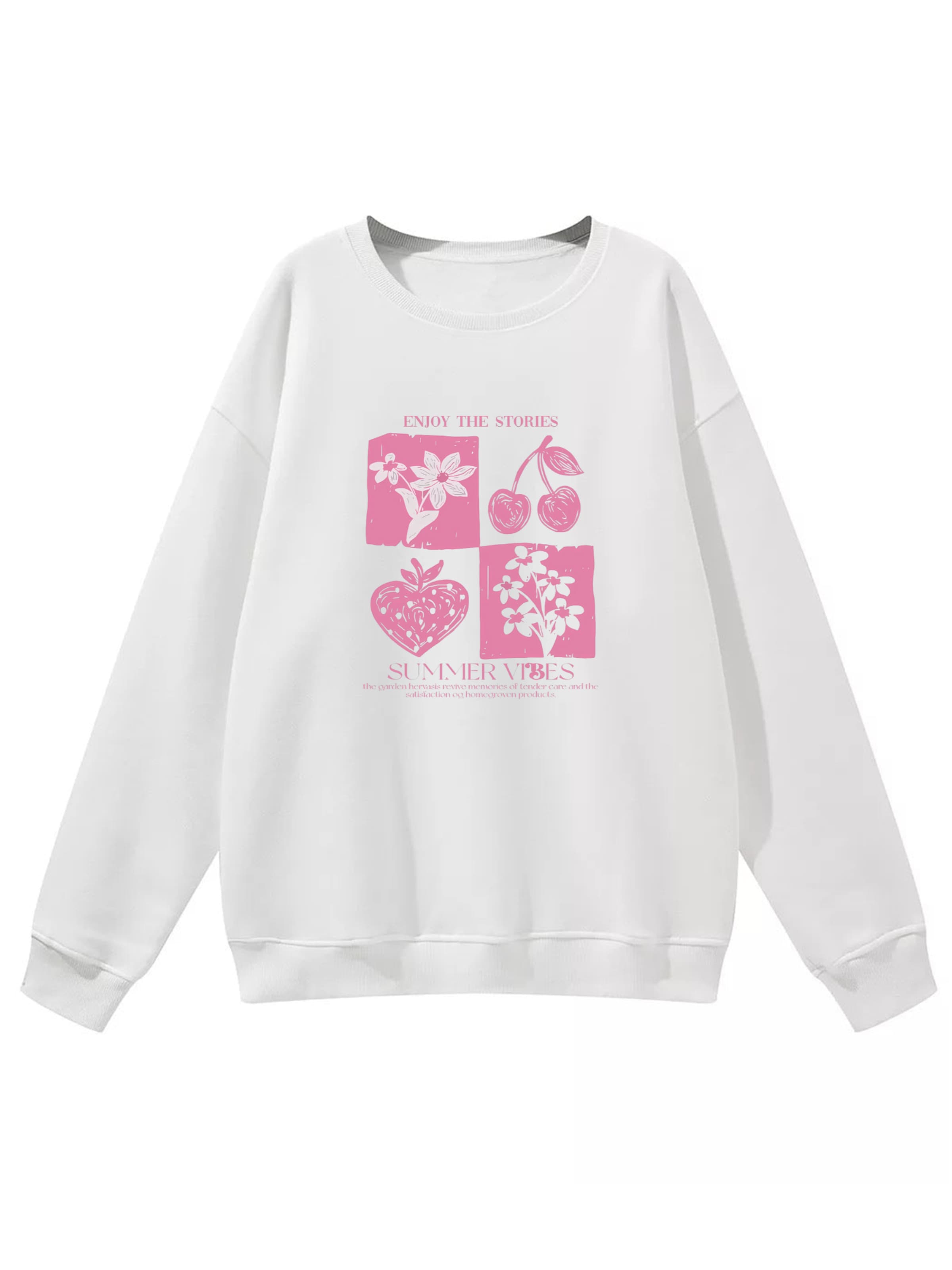 GORHEY Sweatshirt 'Women's Crew Neck Sweatshirt with Cherry Print & Fleece Lining for Autumn/Winter'‌‌‌ in Weiß