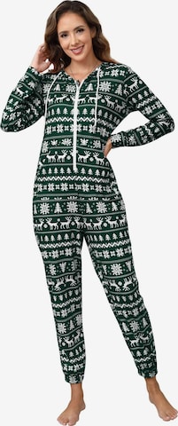 KoJooin Kombinezon 'Damen Overall mit Print, Kapuze, Kordelzug, langen Ärmeln und Taschen Bequemer Freizeit Jumpsuit' w kolorze zielony: przód