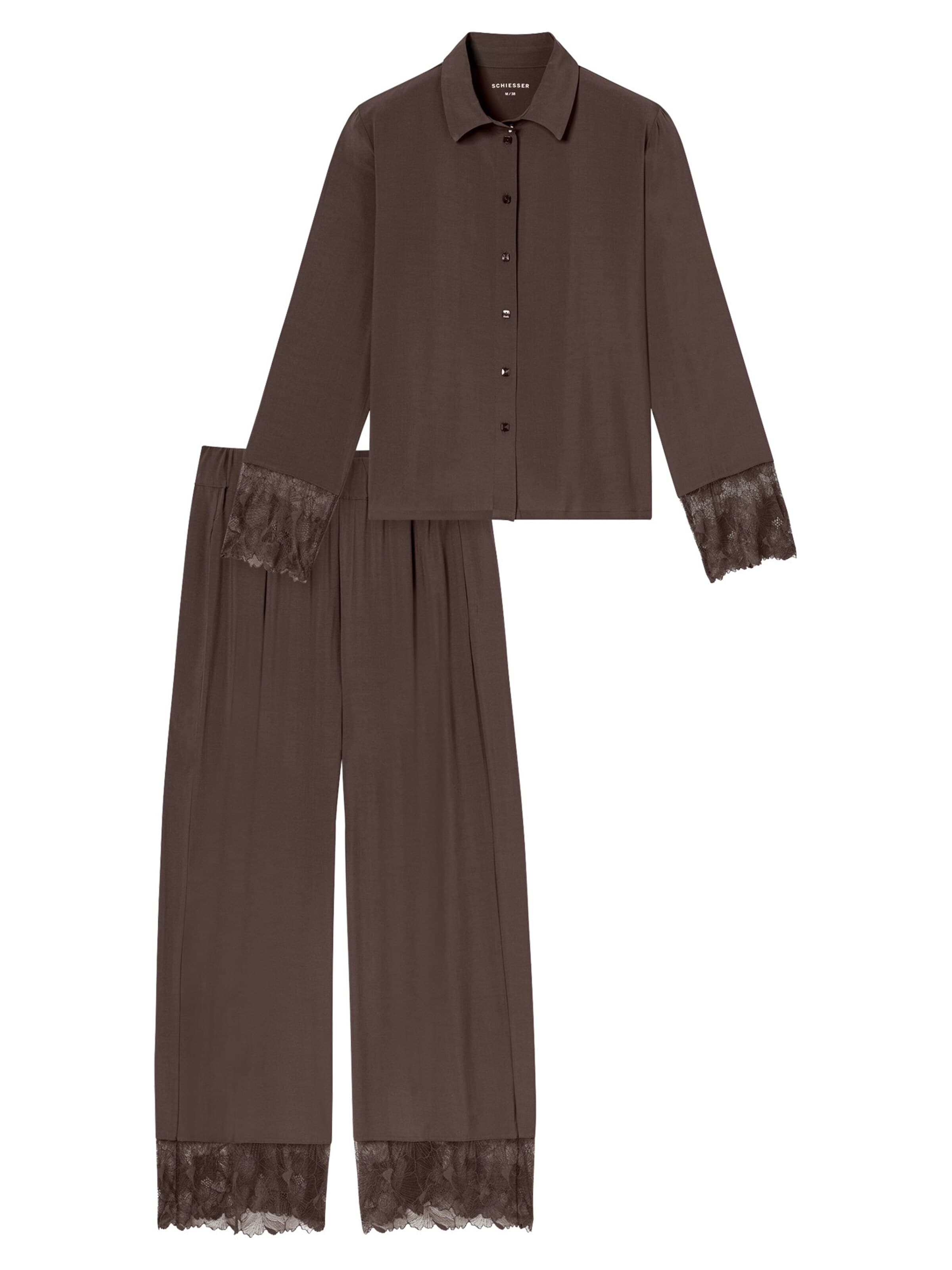 SCHIESSER Pyjama 'Modern Lace'‌‌‌‌‌‌‌ in Braun: Vorderseite
