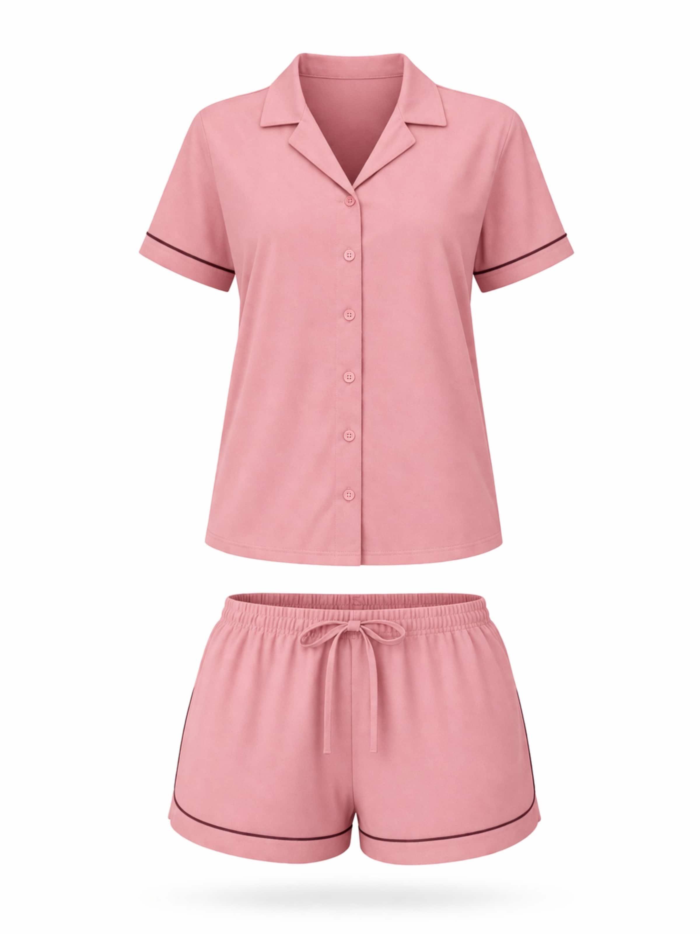 LEAFLETIC Short Pajama Set in Pink: front