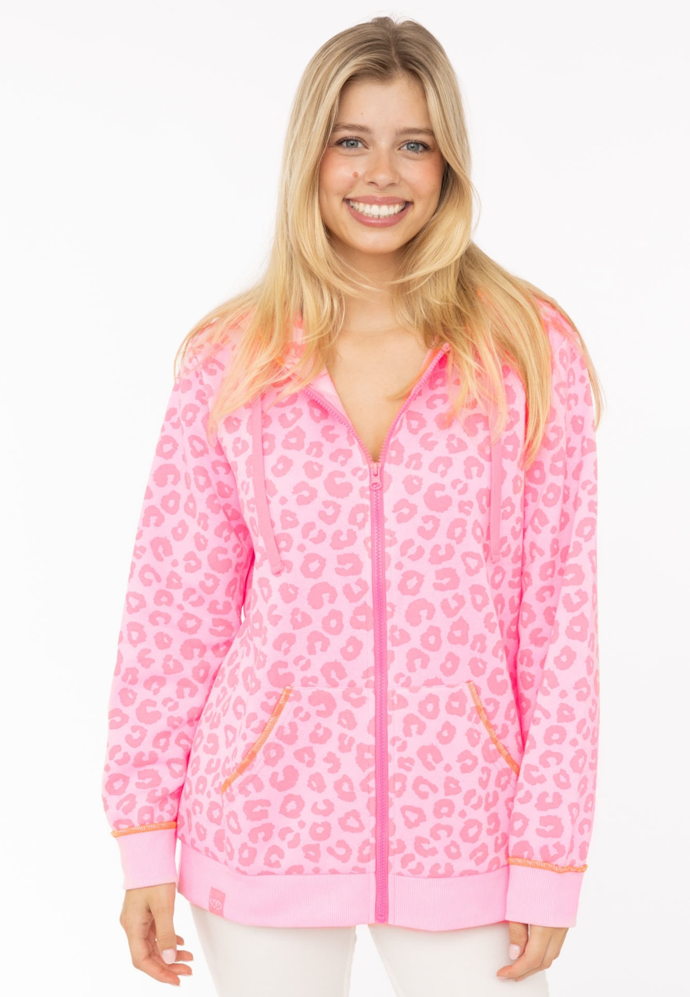 Veste de survêtement 'Hoodiejacke Soft Leo' Zwillingsherz en rose : devant