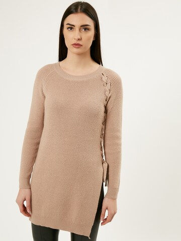 Influencer Pullover 'Tie upl' in Beige: predná strana