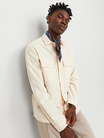 JACK & JONES Comfort fit Button Up Shirt 'Evenice' in Beige