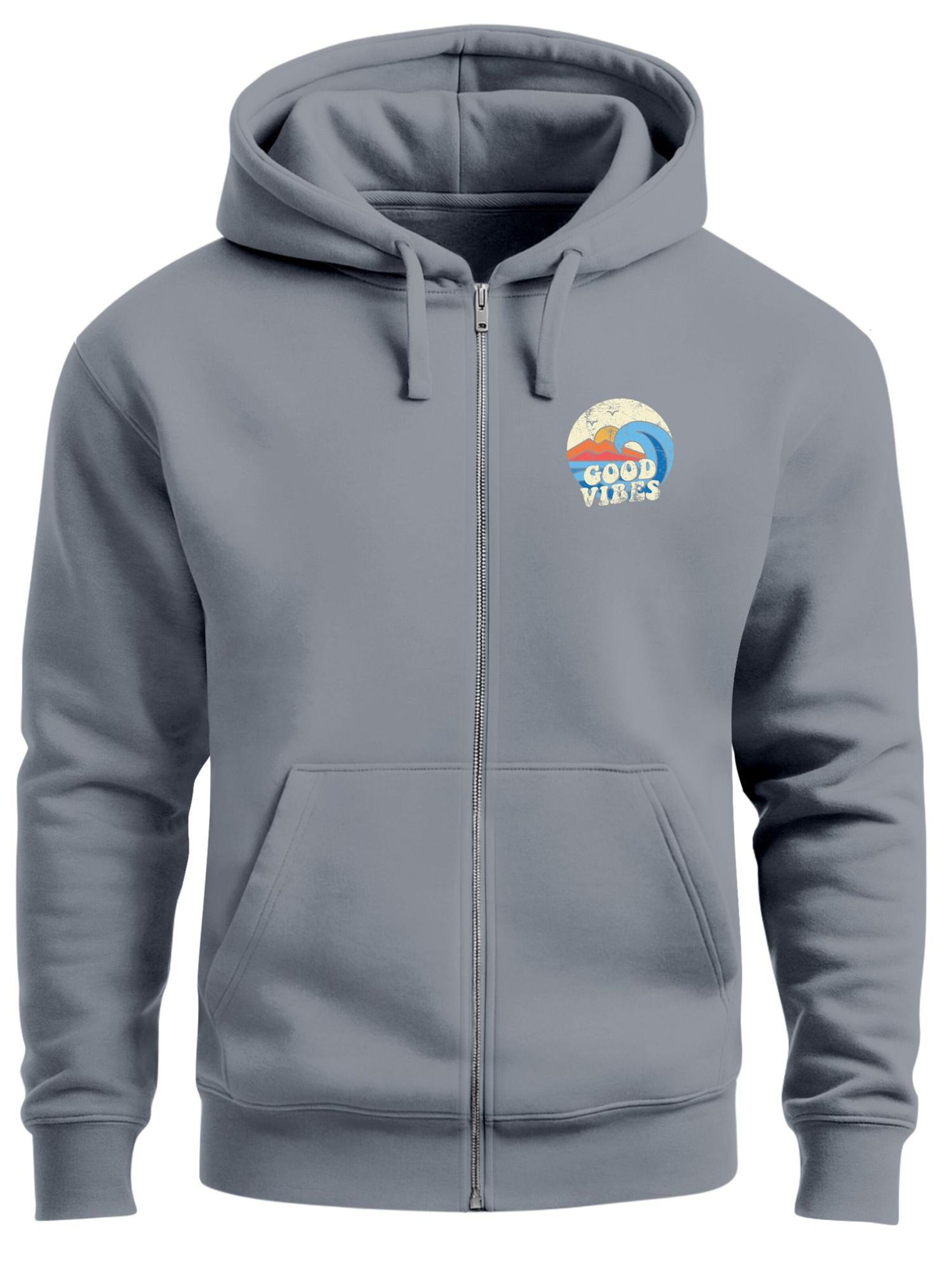 Neverless Zip-Up Hoodie 'Good Vibes' in Grey: front