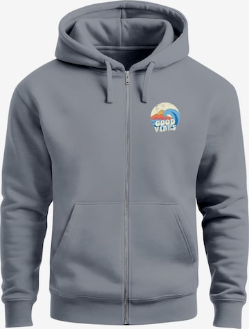 Neverless Zip-Up Hoodie 'Good Vibes' in Grey: front