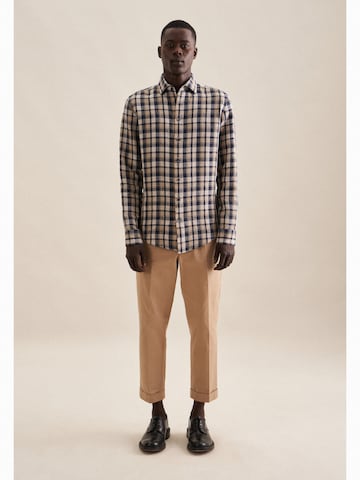 SEIDENSTICKER Slim fit Overhemd 'Smart Linen' in Blauw