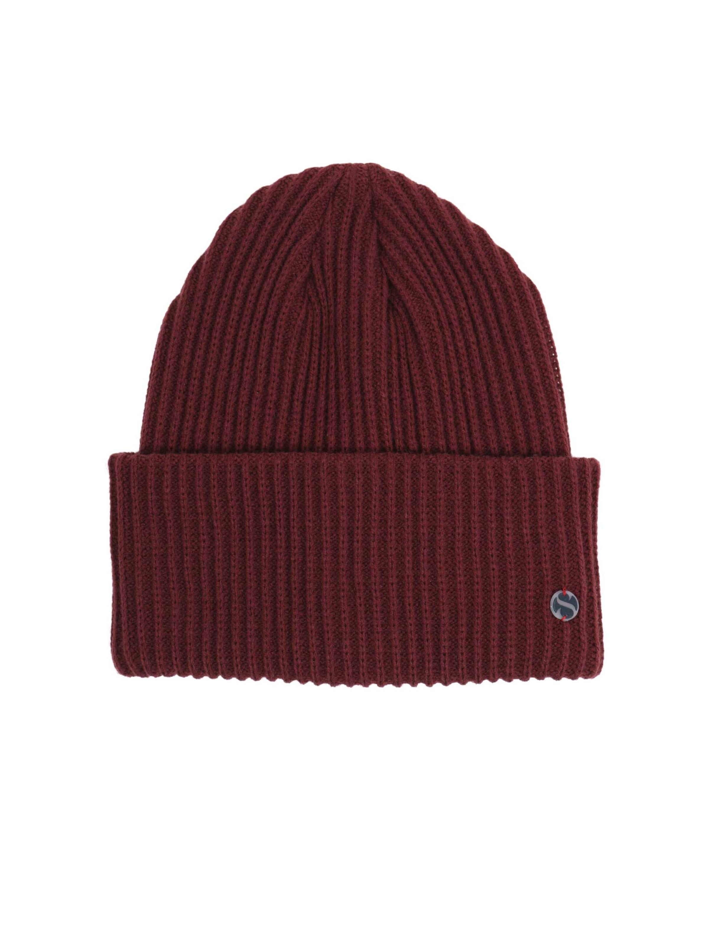 SAMAYA Superweiche Mütze in Rippenstrick im topangesagten Beanie-Look in Rot: Vorderseite