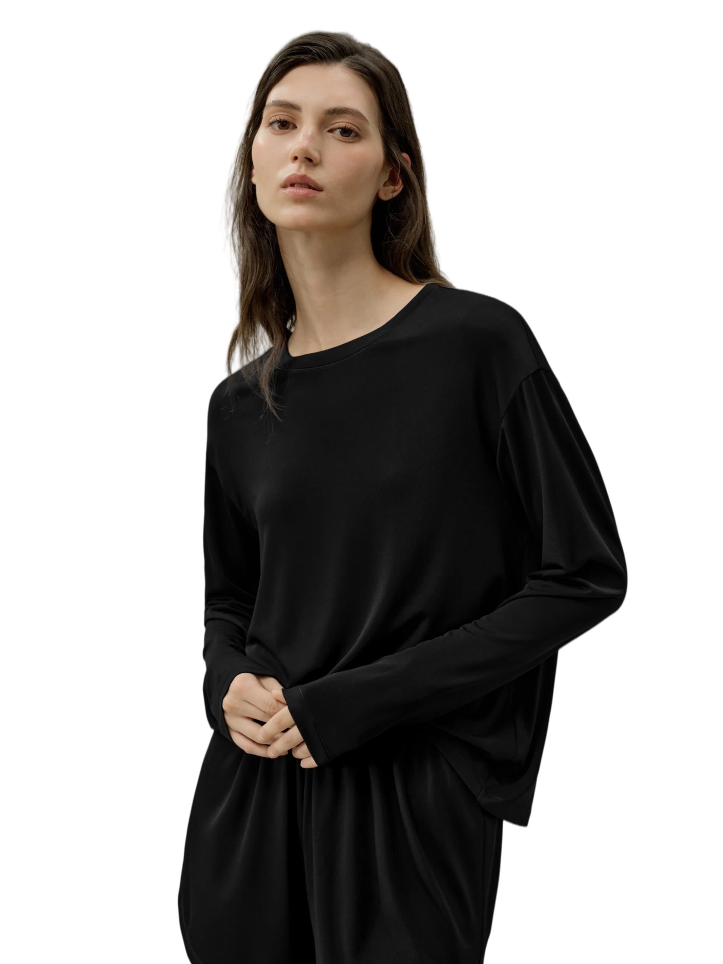 Lilysilk - Camiseta 'Seide Breeze Jersey Entspanntes Lounge Top' en negro