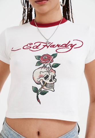 Ed Hardy Tričko 'Totenkopf Rose' – bílá