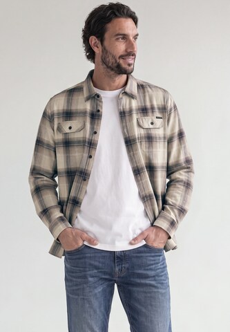 Street One MEN Regular Fit Langarm Hemd mit Karomuster in Beige