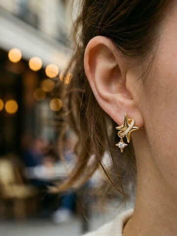 Nemomatheo Earrings 'Sternenzauber – Doppelstern mit Kristall' in Gold